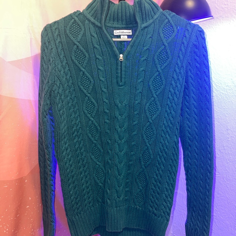 Green Cable Knit Half Zip